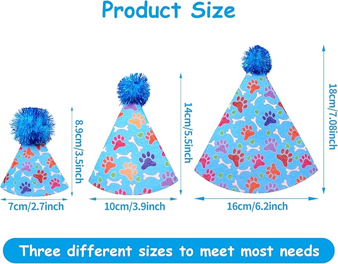 6pcs Dog Birthday Party Hats Felt for Large XL XXL Giant Breed Dogs Paw Bone Print with Pompons for Holiday Birthday Wedding Costume Head Wear Accessories