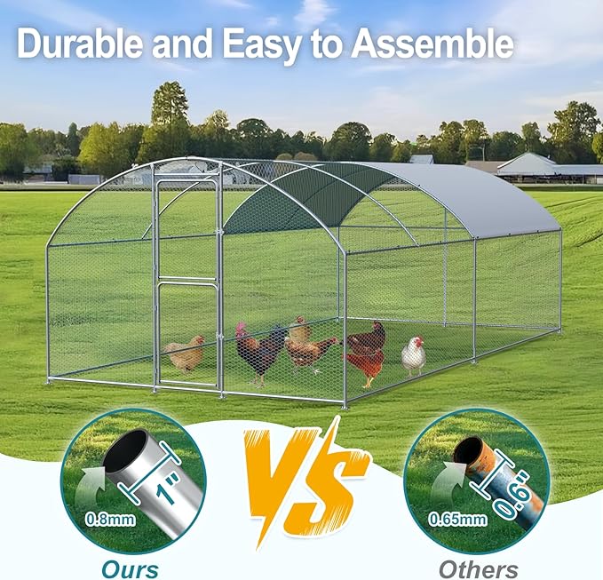 Large Chicken Coop, Chicken Coops for 20 Chickens, Chicken Runs for Yard with Water Poof & UV Resistance Cover, Dome Roof Chicken Coop Run with Double Lockable Doors for Outdoor Backyard