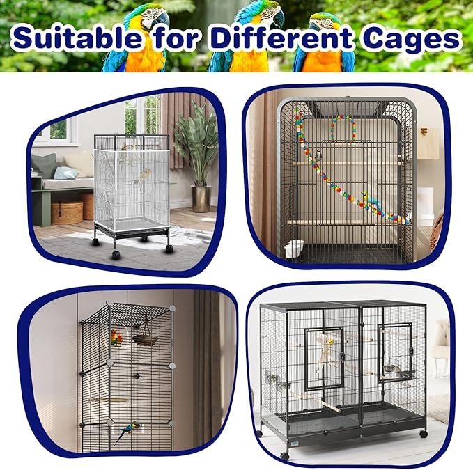 Universal Bird Cage Seed Catcher Net, White Adjustable Birdcage Mesh Cover, Stretchy Band Skirts Bird Cage Net for Parrot Cages Stops Scatter, Breathable & Reusable