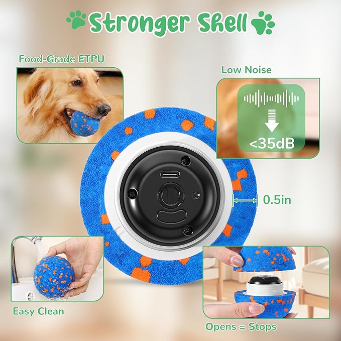 Smart Interactive Dog Toys,Vibrating Dog Ball,Electric Dog Chew Toys for Medium and Large Dogs,Chew-Proof Shell,Automatic Moving/Bouncing/Rotating, E-TPU Material,Ip68 Waterproof