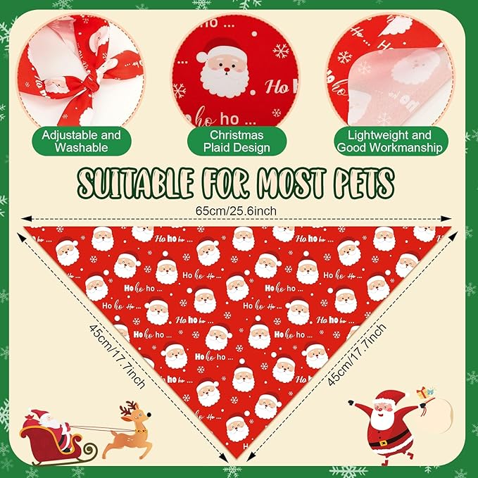 Weewooday 50 Pcs Christmas Bandanas for Dogs Xmas Bandanas Bulk with Santa Snowflake Candy Cane Soft Bibs Adjustable Triangle Doggie Scarf for Small Medium Large Pet (25.6 x 17.7 x 17.7 Inch)