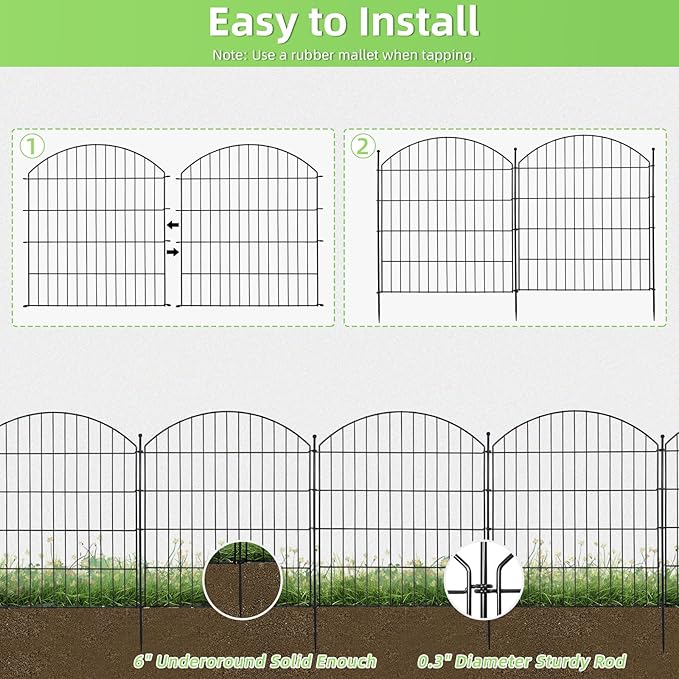Decorative Garden Fence 32in (H) x12ft (L), 5 Pack No Dig Fence Animal Barrier for Dog with Lock, Arched Flower Bed Edging, Wire Border Panel Fencing for Yard Patio Outdoor Decor