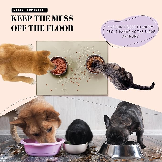 AVERYDAY 100% Waterproof Thicker Silicone Dog Food Mat, 0.63'' Raised Edge Bowl Mat for Food & Water, Non Slip Pet Feeding Placemat for Messy Drinkers, Perfect for Large Medium Small Breeds, 32"x24"