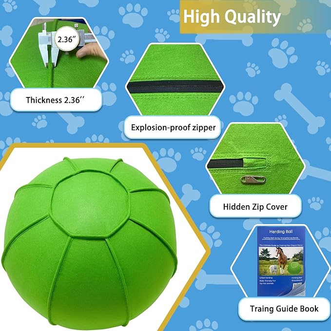 Herding Ball for Dogs, Dual Layered Herding Dog Ball Set for Australian Shepherd, Cattle, Collie, for Dog, Agility Equipment- Free Training Book (Green, 25 inch)