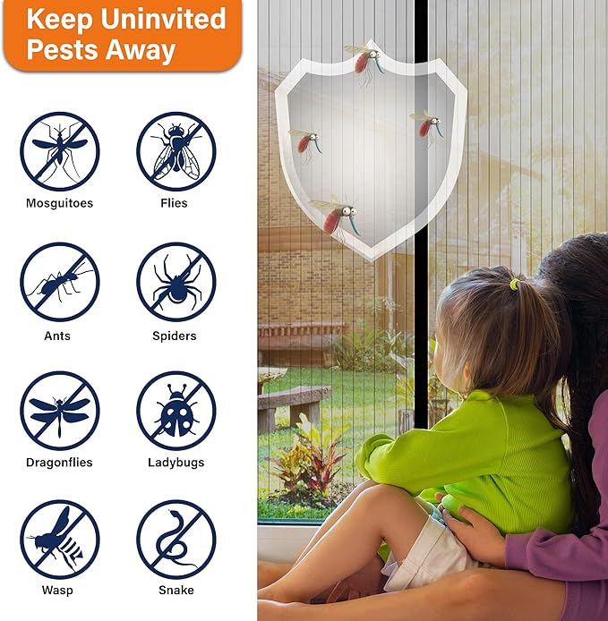 Magnetic Screen Door, Keep Bugs Out, Pet & Kid Friendly，Works with Front Doors, Sliding Doors,Fit Door Size 36 x 80 Inches ‎Black