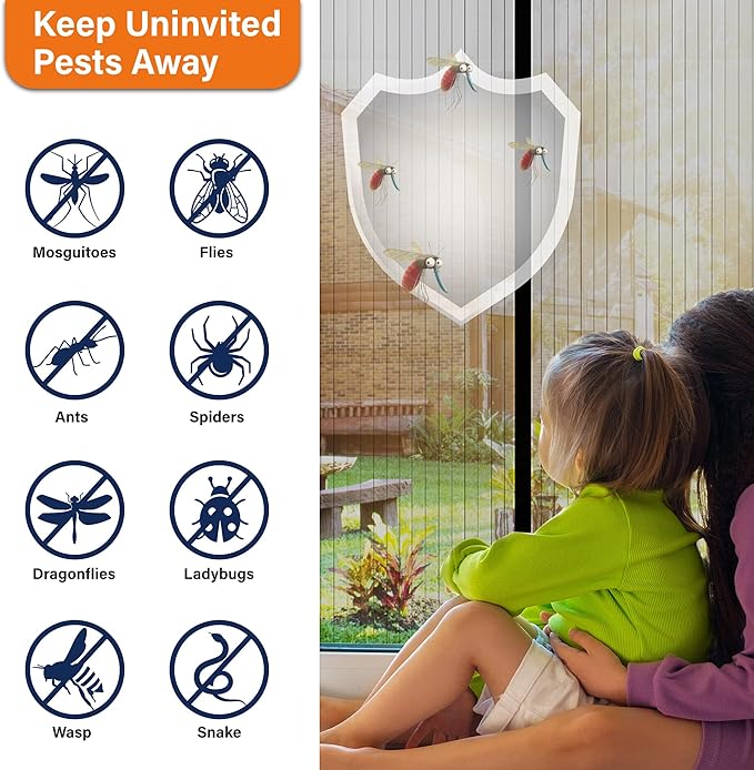 Magnetic Screen Door, Fit Door Size 48 x 80 Inches, Screen Doors with Magnets, Pet & Kid Friendly，Works with Front Doors, Sliding Doors ‎Black