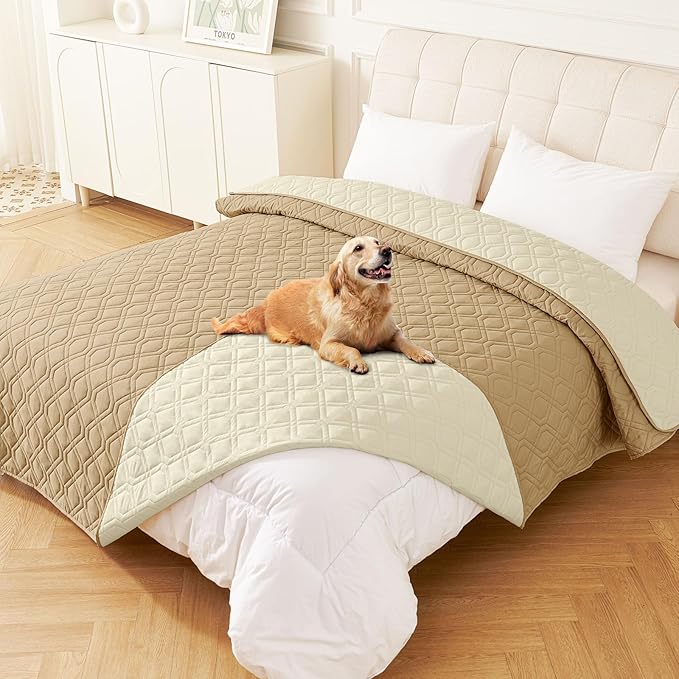 hyha Waterproof Dog Bed Blanket, Soft Pet Blankets, Waterproof Couch Cover for Dogs, Reversible Sofa Covers Washable for Furniture (82x102 Inch, Camel/Beige)