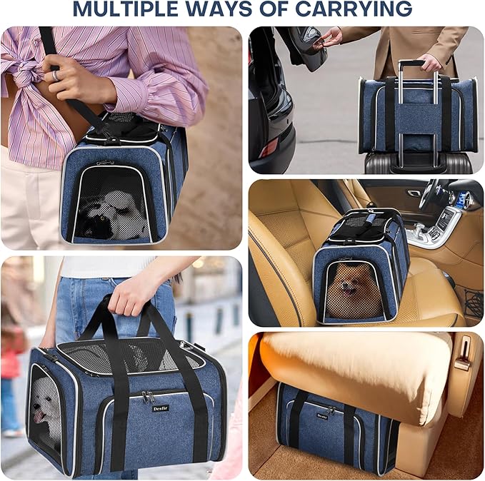 Premium Pet Carrier – Dog & Cat Travel Bag, Airline Approved, Soft-Sided Design for Small to Large Pets, TSA Compliant, Expandable & Collapsible (Blue)