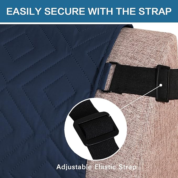 H.VERSAILTEX Futon Cover Reversible Sofa Slipcover Furniture Protector Water Resistant 2 Inch Wide Elastic Straps Sofa Bed Pets Kids Dog Cat Fit Sitting Width Up to 70"(Futon, Navy/Beige)