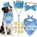 Dog Birthday Party Supplies, Multi Sizes Dog Birthday Bandana Boy Dog Birthday Hat Crown with Birthday Numbers Bow Tie for Medium Large Dogs Pets (Light Blue, Large)