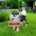 Akita Statue Outdoor Decorations – Outdoor Dog Statue Standing Black Akita with Removable Solar Light & Welcome Sign for Patio Décor