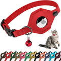 Breakaway Airtag Cat Collar with Removable Bell - Leather Soft Pet Collar with Apple Air Tag Holder - Adjustable GPS Collars for Girl Boy Cats Kitten Puppy - Lightweight, Cute and Comfortable (Red)