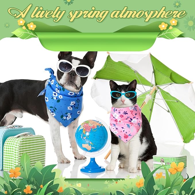Weewooday 50 Pcs Spring Dog Bandanas Bulk for Dogs Soft Bibs Adjustable Triangle pet Bandana for Small Medium Large Costume(Floral Pattern, 31.5 x 21.7 x21.7 Inch)