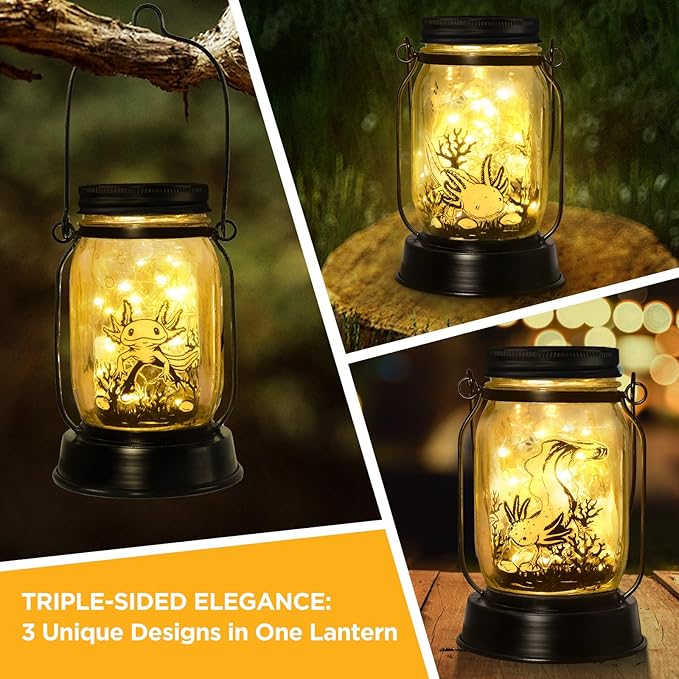 kyoryuger Axolotl Gifts for Women/Men/Kids Axolotl Solar Lanterns Mom Grandma Birthday Present Lantern Memorial Lights Solar Garden Decoration Outside for Yard, Patio,Backyard,Porch Torches
