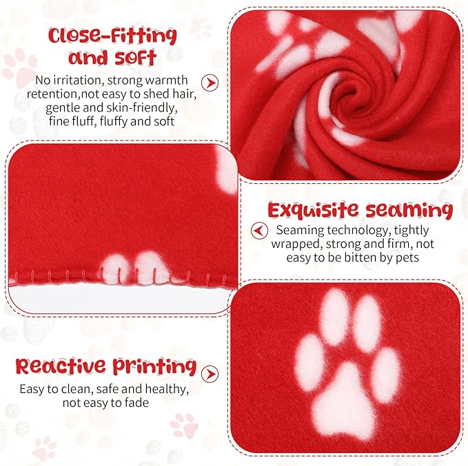 Tatuo 10 Pieces Pet Blankets with Paw Print Dog Cat Fleece Blankets Soft Warm Sleep Mat Pad Bed Cover for Kitten Puppy and Other Small Animals, 24 x 28 Inch(Passionate Color)