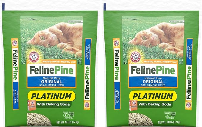 Feline Pine Platinum Non-Clumping Cat Litter, Feline Pine Cat Litter 18lb (Pack of 2)