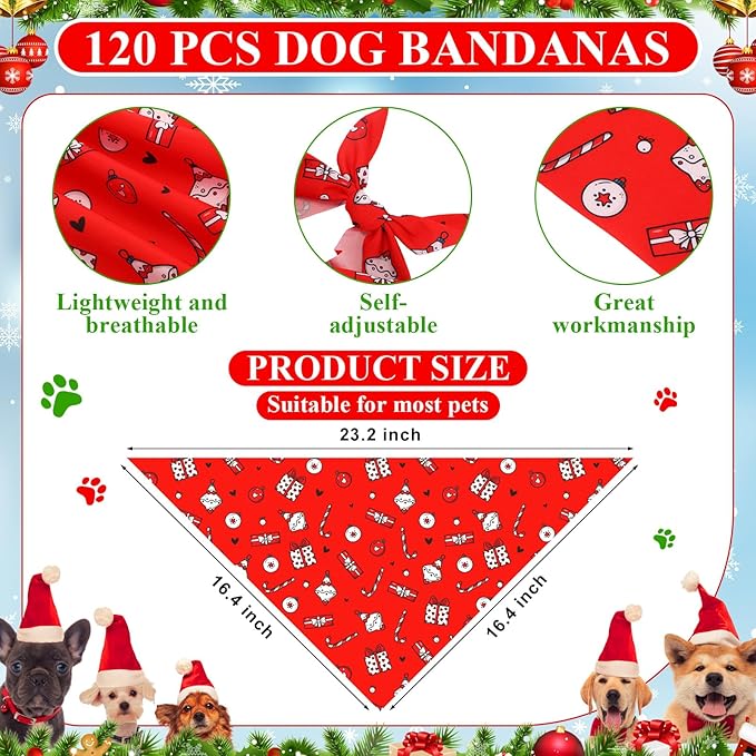 Sanwuta 120 Pcs Christmas Dog Bandanas Bulk Xmas Bandanas for Dogs Triangle Kerchief Bibs Scarf Set for Pet Christmas Costume Photo Props Accessories Pet Shops Grooming, 30 Styles