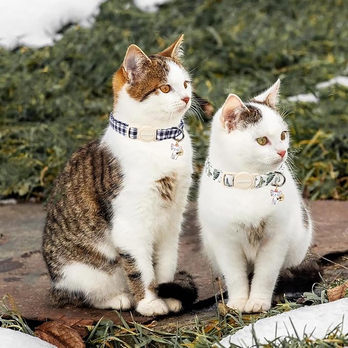 ARING PET 2 Pack Cat Collar-Cute Cotton Cat Collar with Bell & Pendant, Adjustable Dinosaur Kitten Collars with Safety Buckle for Girl and Boy Pets