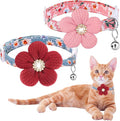 Cat Collar Breakaway, HYQHYX Kitten Collar with Bells, Rhinestone Kitty Collar with Flower for Female Male Cats and Puppy Dog
