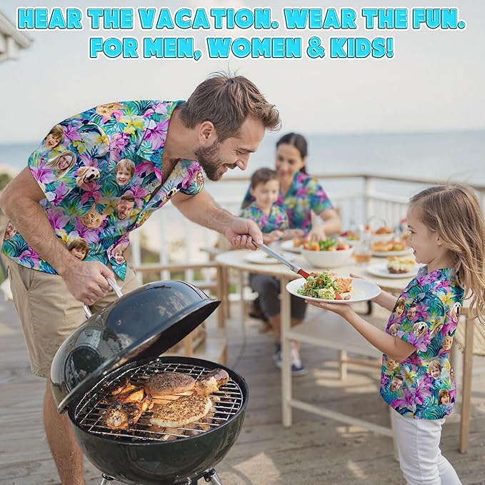 Custom Hawaiian Shirt with Face Photo Picture for Men Women Kids Youth Adult, Tropical Personalized Hawaiian Shirts Gift