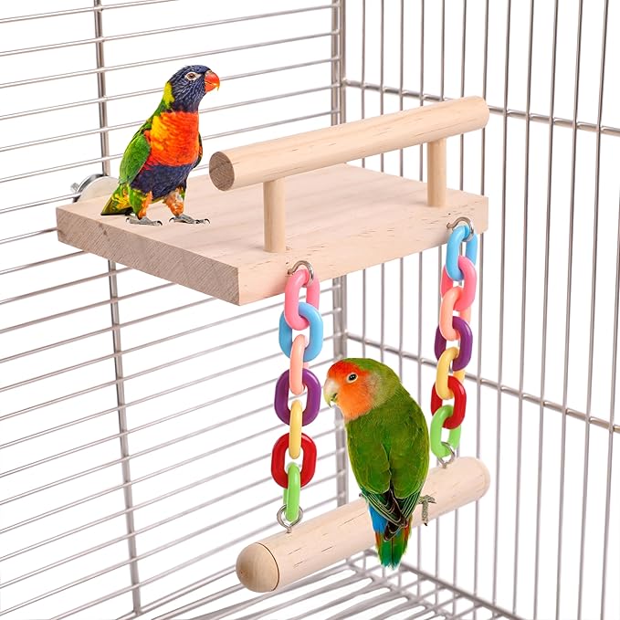 Parrot Climbing Ladder, Bird Wooden Playground with Climbing Ladder Stand, Parrot Play Stand, Bird Swing for Green Cheeks, Small Lovebirds, Goldens, Hamsters, Bird Cage Chew Toy Set (Multi-Colored)