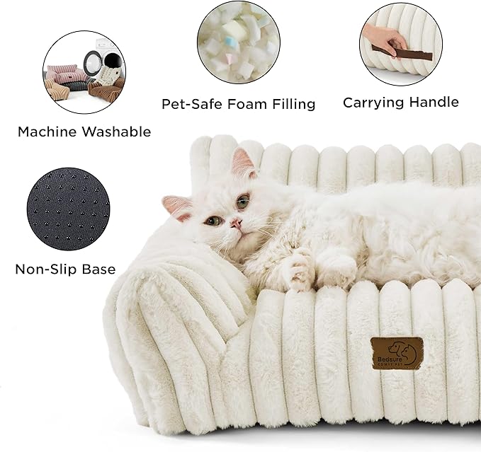 Bedsure ComfyFleece™ Cute Dog Couch for Medium Dogs - As Seen on TV on Good Day New York, Dog Couch Bed with Removable, Washable Cover, Supportive Pet Sofa, for Medium Large Dogs, 36inch, Cream