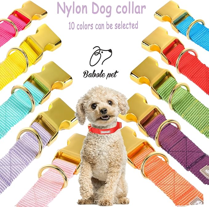 Nylon Dog Collar - Adjustable Red Soft Webbing Dog Collars for Small Medium Large Dogs Boy Girl Puppy Collar with Safety Metal Buckle M