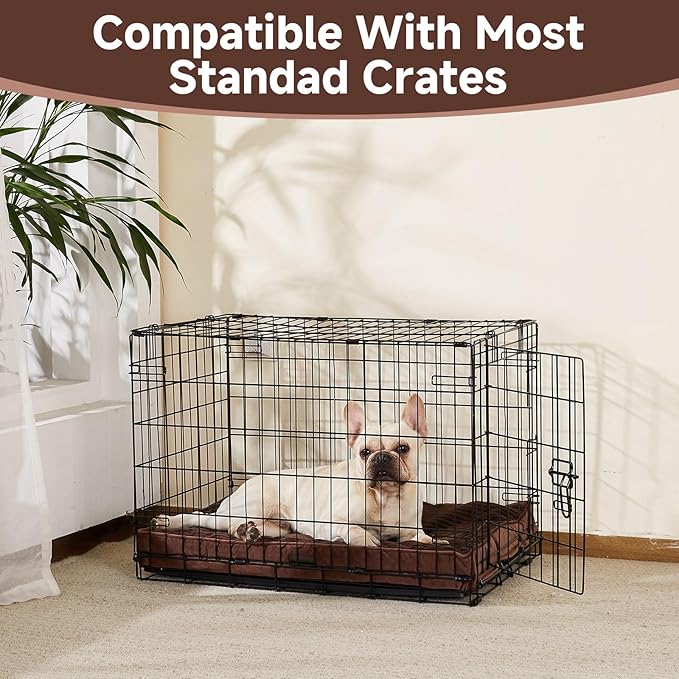 OhGeni Orthopedic Waterproof Top Surface & Machine Washable Dog Bed for Small Medium Pets, Suitable for Crates, Cat Mat with 25D Egg Crate Foam, Removable Cover, 30 Inches(Brown)