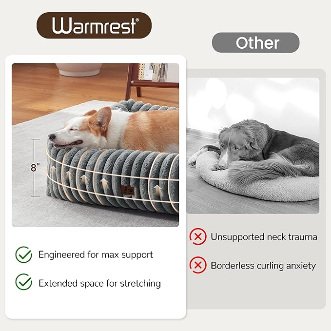 Washable Dog Bed for Small Medium Dogs - Rectangle Orthopedic Corduroy Fleece Pet Bed with Removable Cover and Nonskid Bottom, Calming Puppy Bed Soft Pet Sofa, Grey(30x24x8inchs)