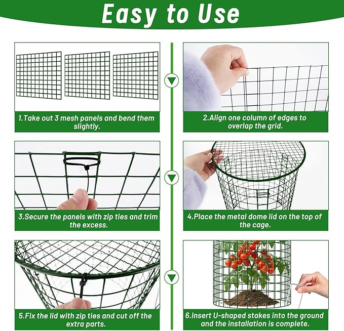 Convivium Plant Protectors from Animals 6 Packs, 13 x 12 in Metal Chicken Wire Cloche Plant Cages for Outdoor Plants, Garden Fencing Animal Barrier with Detachable Dome Lid, Stakes & Zip Ties