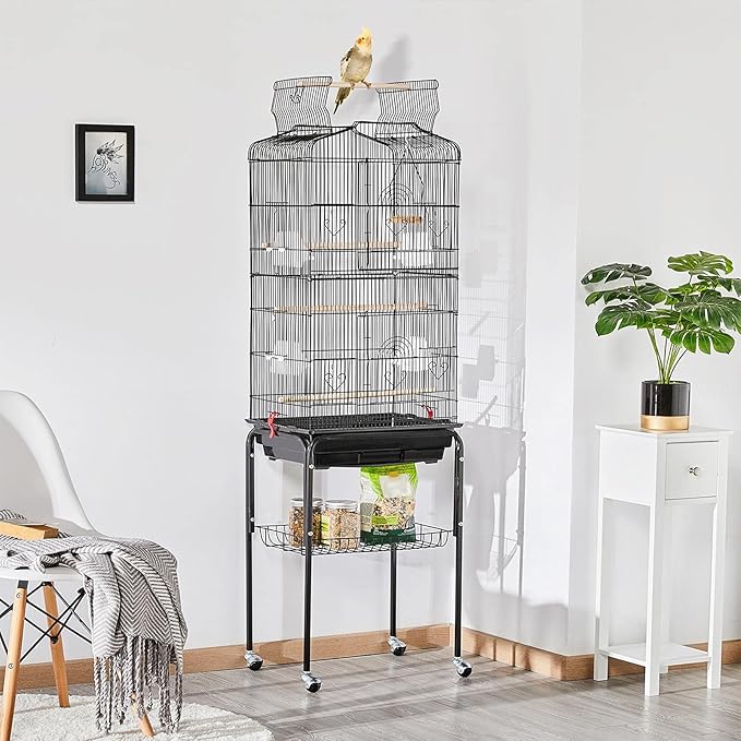 Yaheetech 64-inch Play Open Top Medium Small Bird Cage with Detachable Rolling Stand for Parrot Lovebirds Finches Canaries Parakeets Cockatiels Budgie Parrotlet Conures