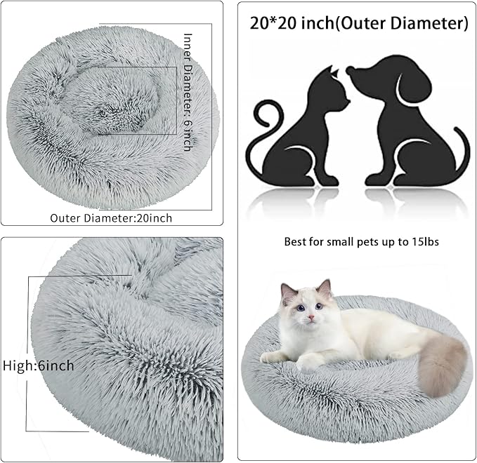 Cat Beds for Indoor Cats,20 Inch Dog Bed for Small Melium Large Dogs, Washable-Round Pet Bed for Puppy and Kitten with Slip-Resistant Bottom