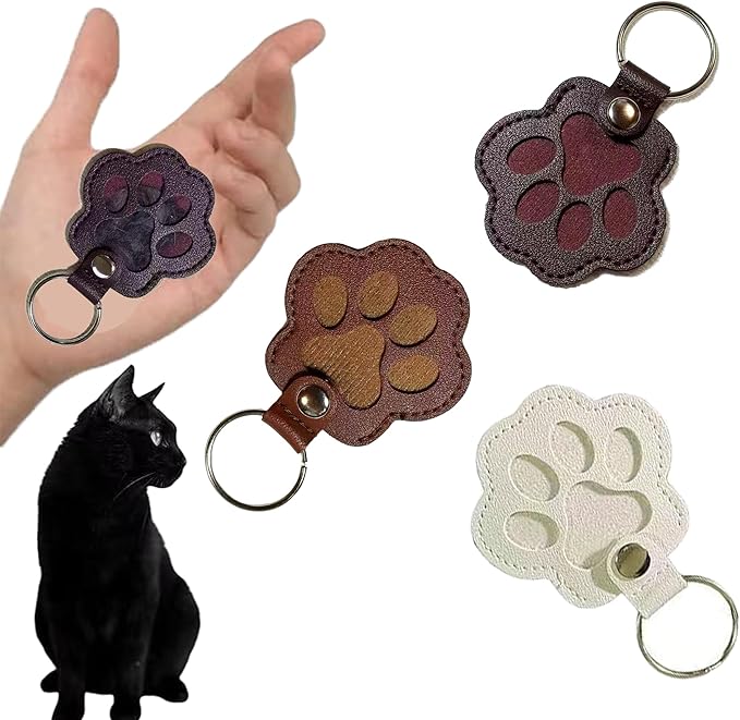 3PCS Cats & Dogs Pet Paw Print Keychain – White Leather Memorial Keychain Holds Pet Fur, Pet Lover Gift
