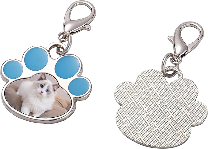 Custom Pet Photo Keychain Personalized Photo Pawprint Dog Tag Keychain Engraved Keyring Animal Pet Lover
