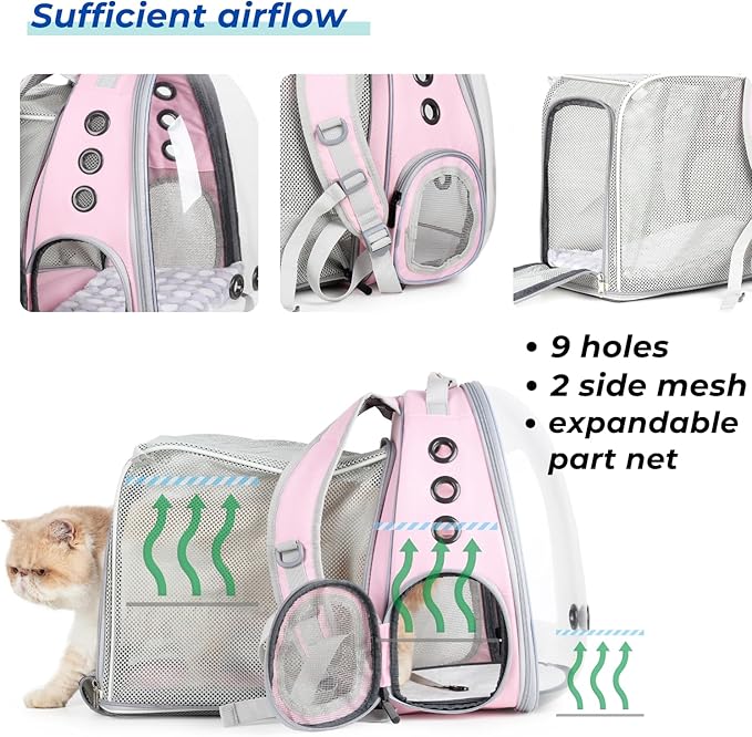 Lollimeow Cat Carrier Backpack, Expandable Bubble Pet Carrier for Cats and Small Dogs, Airline Approved Travel Backpack for Hiking, Walking & Outdoor Adventures - Supports up to 14 lbs