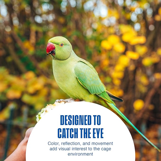 Penn-Plax Bird Life Two Flower Mirror with Bell - Interactive Bird Toy with Spinning Floral Mirrors & Hanging Bell - Colorful Cage Accessory for Parakeets & Finches, Easy to Install - 3.75×1×9.2 in