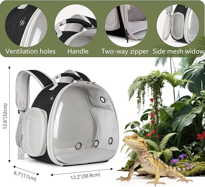 Portable Travel pet Backpack Carrier with Self Warming Pet Bed Set, Guinea Pig Carrier for 2,Reptile Travel Carrier for Lizards Sugar Glider Hedgehog Rat Parrot Birds Breathable Hangbag