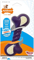 Nylabone Double Action Bone Puppy Chew Toy, Rubber Teething Toys for Puppies, Puppy Chew Bone, Bacon Flavor, Small Dogs - Up to 25 lbs., 1 Count