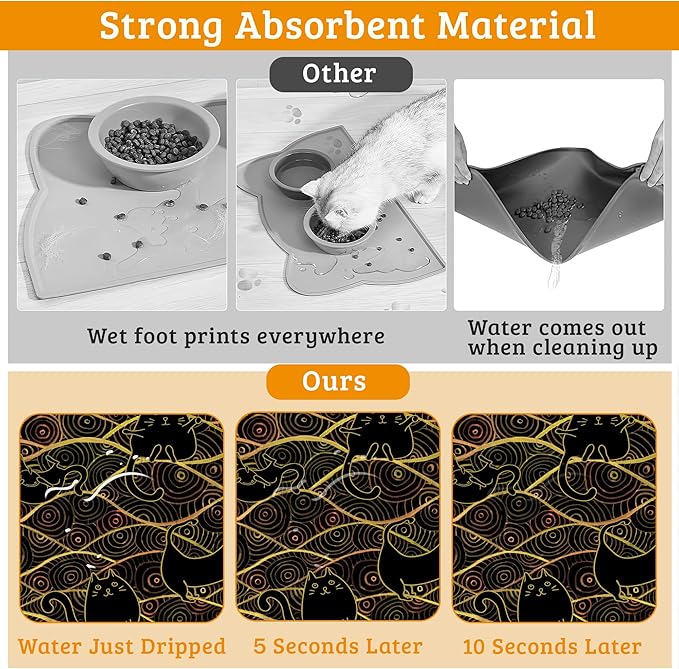 Japanese Cats Feeding Mat,Absorbent Quick-Dry Cat Dog Food and Water Bowl Mats,Non-Slip Rubber Backing Mat,Cat Dog Accessories Supplies 16" x 24"