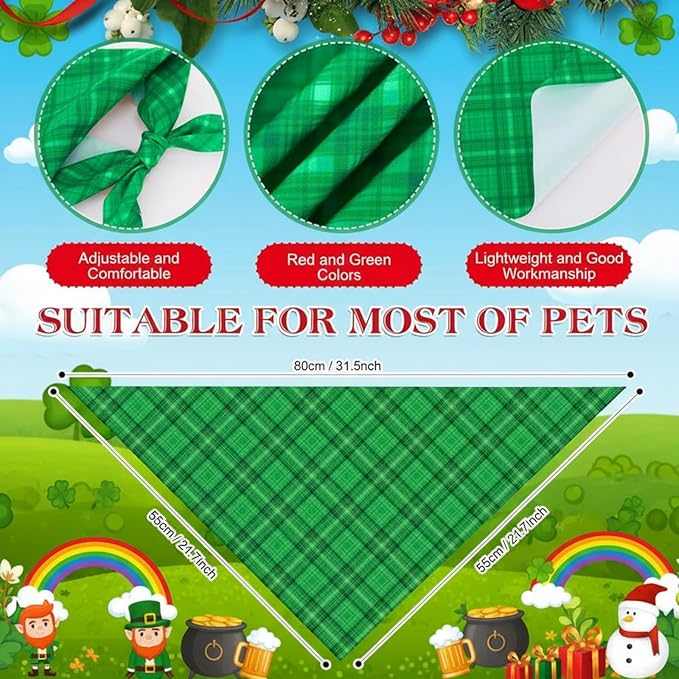 Abbylike 50 Pcs St. Patrick's Day Dog Bandanas Bulk Green Plaid Bandanas for Dogs Triangle Kerchief Bib Scarf for Pet Irish Holiday Costume Photo Props Accessories (31.5 x 21.7 x 21.7)