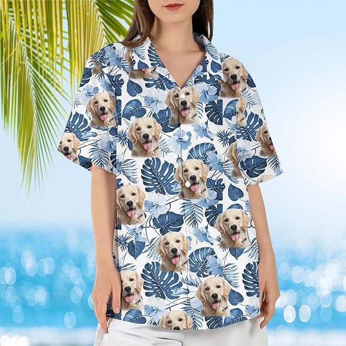 DILYPOD Custom Hawaiian Shirt with Face, Personalized Button Down Hawaiian Shirts for Men, Women, Photo Hawaiians Shirt