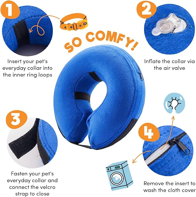 BENCMATE Inflatable Dog Cone Collar Alternative, Soft Dog Cone for Small Medium Large Dogs and Cats, Neck Recovery ECollar Donut Collar After Surgery (Large+, Donut-Strawberry)