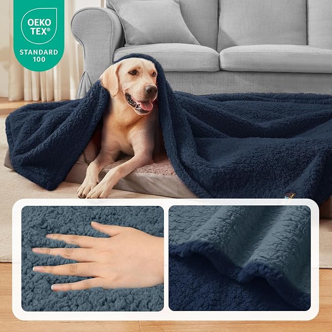 Luciphia Waterproof Pet Blanket for Medium Large Dogs Soft Cat Sherpa Calming Thick Cover Leakproof Cozy Puppy Sofa Bed Car Couch Protector(Blue/Navy,41x31 inches)