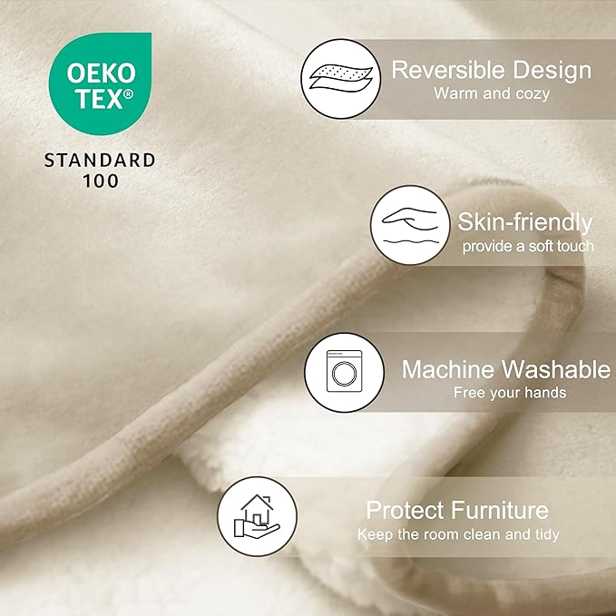gogobunny Waterproof Bed Blanket, Reversible Sherpa Fleece Throw Blanket for Dog Puppy Cat, Furniture Cover Protects Bed Couch Sofa from Liquid Pee and Pet Fur (Cream, 30x70 inches)