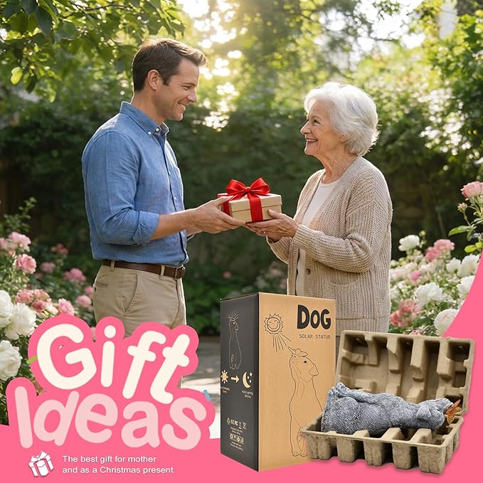 Goodeco Dog Statue with Solar Butterfly - Ideal Gifts for Dad, Mom or Birthdays, Beautifully Crafted Outdoor Decorations to Wow Your Guests