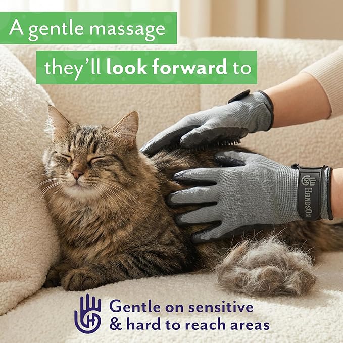 H HandsOn Pet Grooming Gloves - Patented #1 Ranked, Award Winning Shedding, Bathing, & Hair Remover Gloves - Gentle Brush for Cats, Dogs, and Horses (Green, Junior)