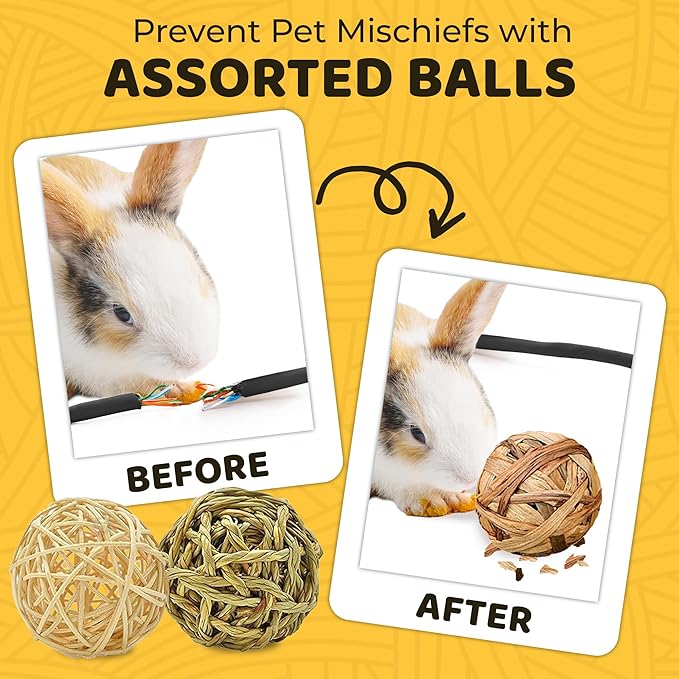 SunGrow Assorted Rabbit Chew Balls, Teething Activity Toy for Pocket Pets, Improves Dental Health, Environment Friendly, Stress Reliever (Assorted, 3 Pcs)