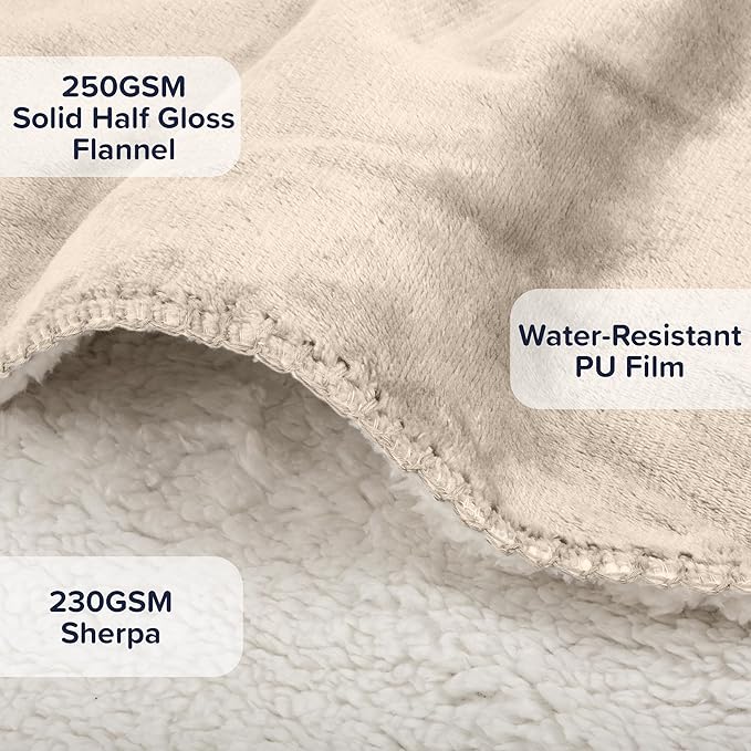 PETMAKER Dog Blanket - 60x80in Reversible Sherpa Blanket - Throw Blankets for Bed, Couch, Crate, or Car - Machine Washable Puppy Essentials (Cream)