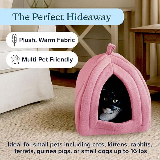 Cat House Indoor Cat Bed with Removable Foam Cushion, Plush Cat Tent Bed for Small Pets, Comfortable Cozy Hideaway for Cats, Kittens, Rabbits, Guinea Pigs, Ferrets, Hedgehogs, by PETMAKER