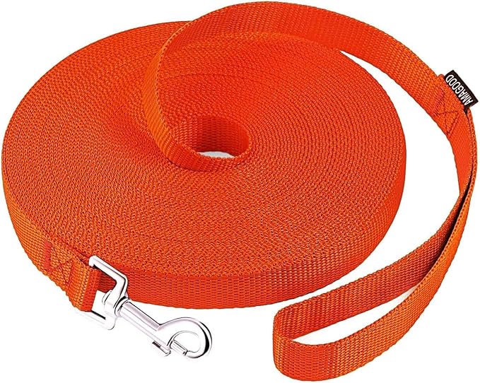 AMAGOOD Dog/Puppy Obedience Recall Training Agility Lead-15 ft 20 ft 30 ft 50 ft Long Leash-for Dog Training,Tie Out,Play,Safety,Camping (20Feet x 1Inch, Orange)